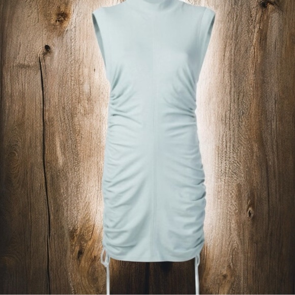 Alexander Wang ruched side mock neck‎ teal jersey mini dress Sz S/M - Picture 4 of 14